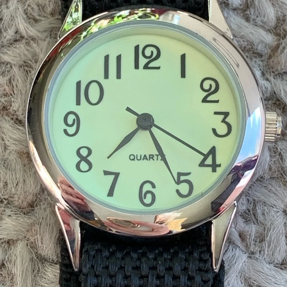 Black Strap Watch with Glow-in-the-Dark Face